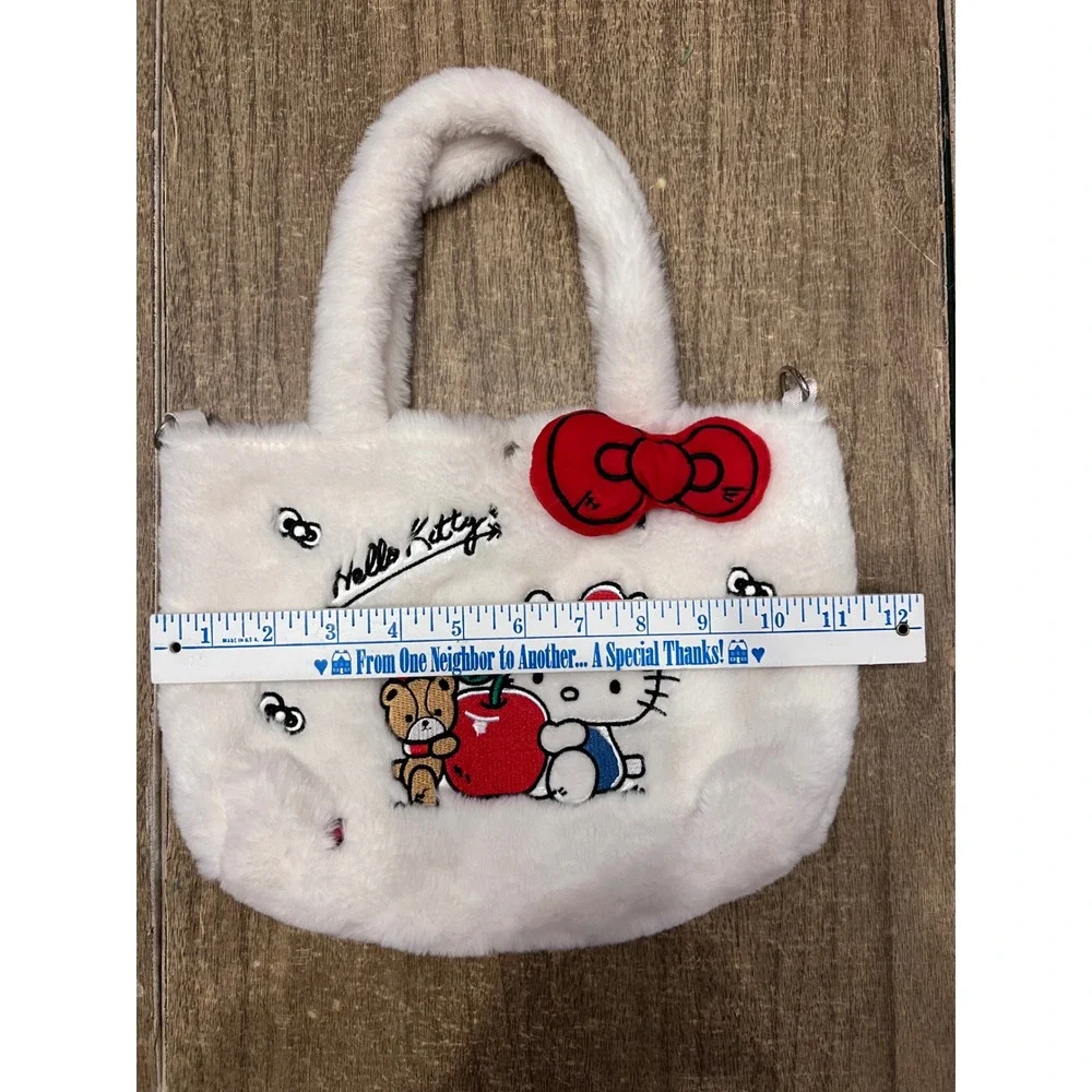 Hello Kitty Mini White Fuzzy Tote With Bow Missing Crossbody Strap Sanrio Kawaii